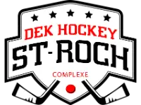Dek Hockey St-Roch logo featuring bold text, stars, and hockey elements, representing the sports complex.